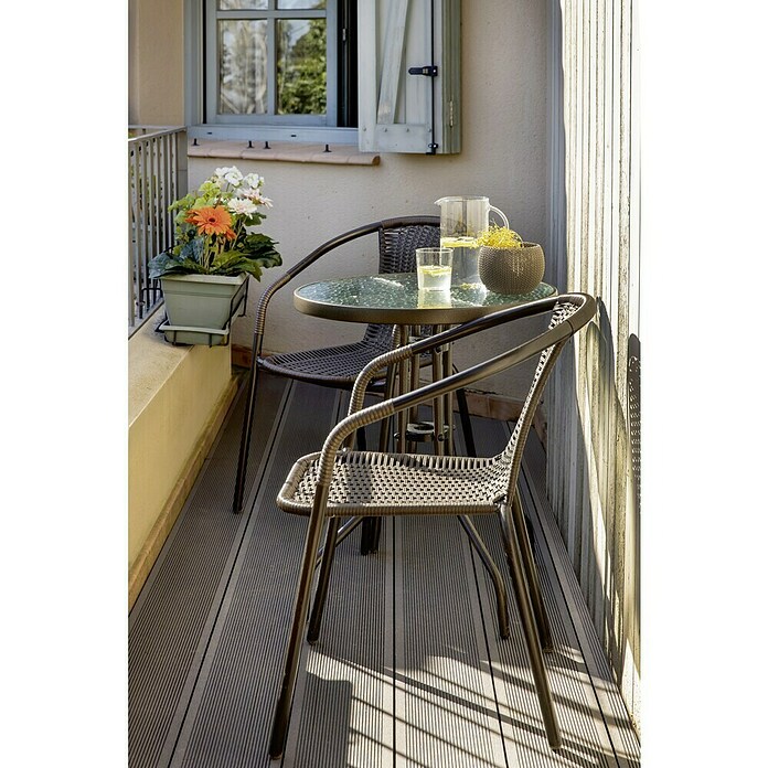 Sunfun Conjunto de muebles Maike (3 pzs., Acero/Ratán sintético, Marrón) | BAUHAUS