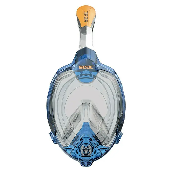 Seac Sub Máscara de Snorkel Fun Junior - XS/S, Plástico, Azul/Naranja - Máscara de snorkel facial completa Seac azul y naranja para vistas submarinas claras.