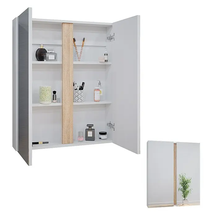 Vicco Spiegelschrank Gloria Weiß mit 2 Türen - B x H: 70,4 x 84 cm, Sonstiges, Weiß