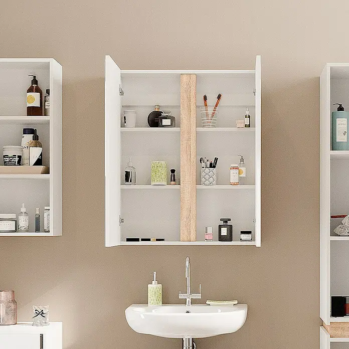 Vicco Spiegelschrank Gloria Weiß mit 2 Türen - B x H: 70,4 x 84 cm, Sonstiges, Weiß