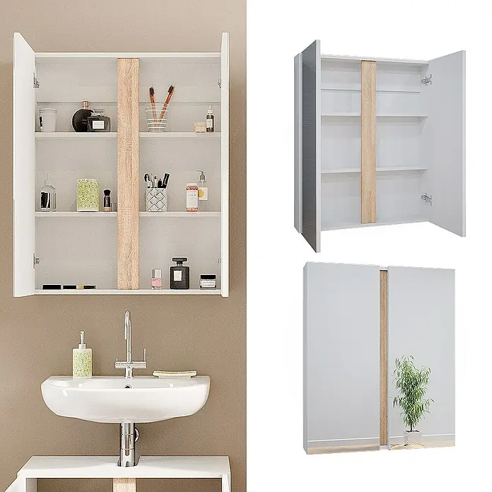 Vicco Spiegelschrank Gloria Weiß mit 2 Türen - B x H: 70,4 x 84 cm, Sonstiges, Weiß