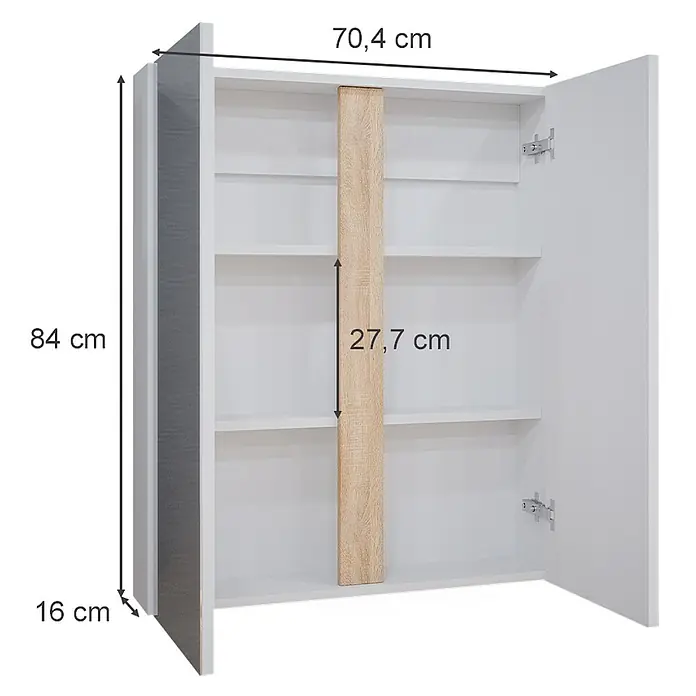 Vicco Spiegelschrank Gloria Weiß mit 2 Türen - B x H: 70,4 x 84 cm, Sonstiges, Weiß