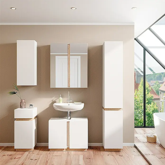 Vicco Spiegelschrank Gloria Weiß mit 2 Türen - B x H: 70,4 x 84 cm, Sonstiges, Weiß