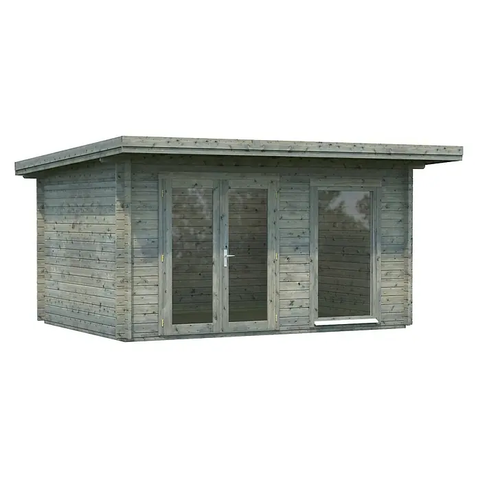 Palmako Gartenhaus Heidi - Außenmaß inkl. Dachüberstand (B x T): 478 x 403 cm, Holz, Grau - Stylisches graues Gartenhaus mit transparenten Türen und Fenstern für den Garten. Ideal für Entspannung und als Stauraum.
