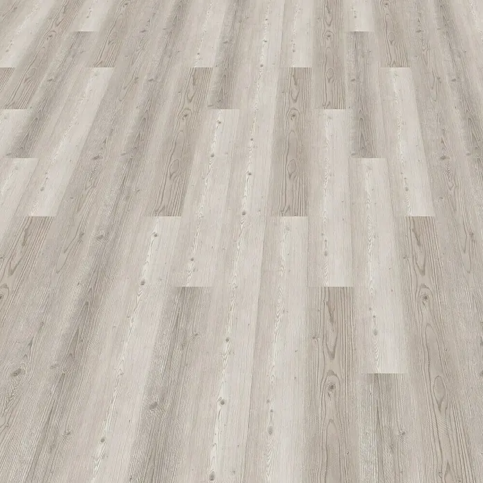 Vinylboden Rigid - Kiefer Florida, Landhausdiele, 1.220 x 180 x 3,5 mm - Ansicht von hellem, grauem Laminatboden mit Holzstruktur, ideal für moderne Innenräume. Die natürlichen Muster sorgen für Wärme und Stil.
