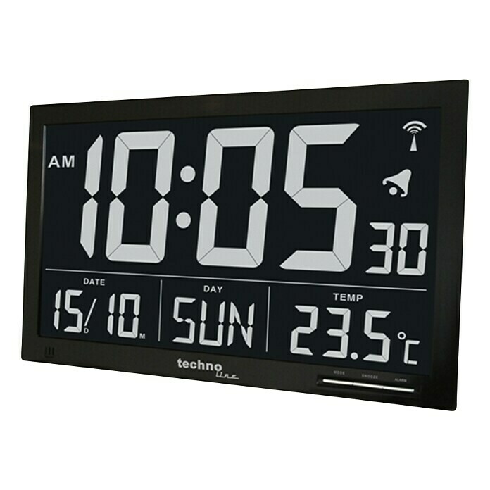 Digitale Funkwanduhr Jumbo-LCD (Schwarz, L x B x H: 36,8 x 2,9 x 22,8 cm)