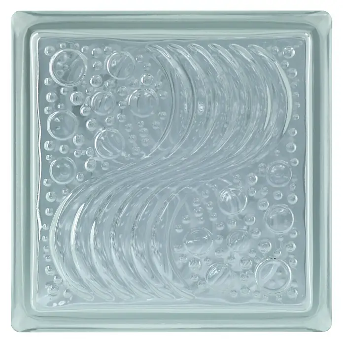 Fuchs Design Bloque de vidrio Neutro Surf - Claro, 19 x 19 x 8 cm - Bloque de vidrio transparente con patrón ondulado y burbujas. Ideal para baños, duchas o acentos decorativos en interiores.