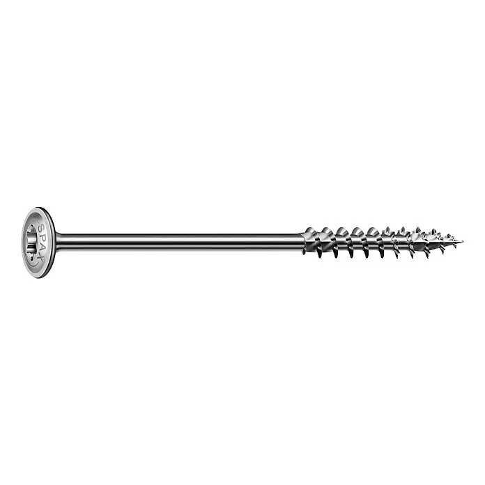 Spax HI FORCE Tornillo con cabeza de arandela - Ø x L: 6 x 140 mm, Superficie WIROX, T-Star plus, 6 ud. - Tornillo metálico largo y plateado con vástago parcialmente roscado, cabeza de estrella y punta de corte afilada.