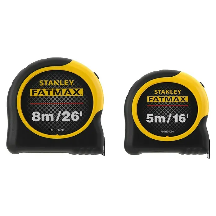 Stanley FatMax Cinta métrica extensible Blade Armor - 2 pzs. - Dos cintas métricas STANLEY FATMAX en amarillo/negro, 8m/26’ y 5m/16’ para mediciones precisas y larga vida útil.
