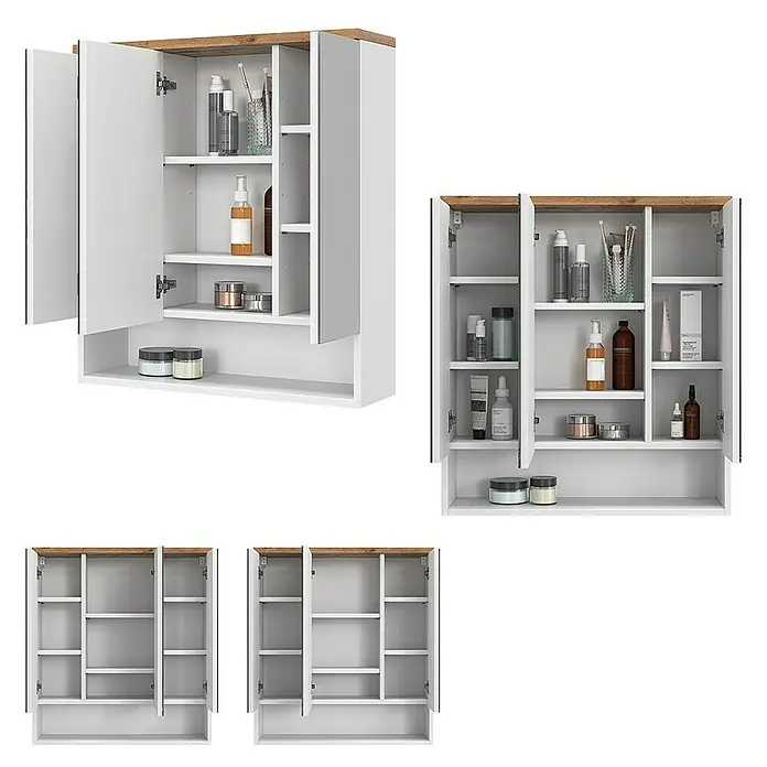 Vicco Spiegelschrank Eden Weiß mit 3 Türen - B x H: 70 x 77,5 cm, Sonstiges, Weiß