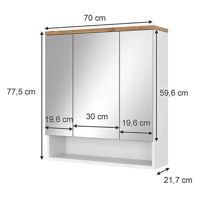 Vicco Spiegelschrank Eden Weiß mit 3 Türen - B x H: 70 x 77,5 cm, Sonstiges, Weiß