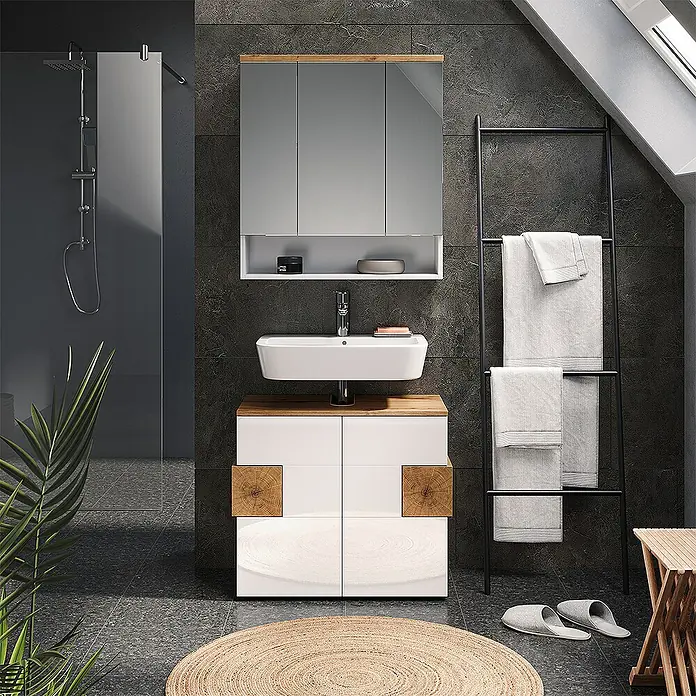 Vicco Spiegelschrank Eden Weiß mit 3 Türen - B x H: 70 x 77,5 cm, Sonstiges, Weiß