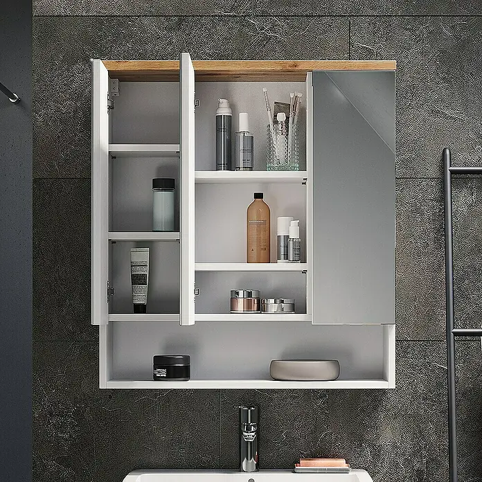 Vicco Spiegelschrank Eden Weiß mit 3 Türen - B x H: 70 x 77,5 cm, Sonstiges, Weiß