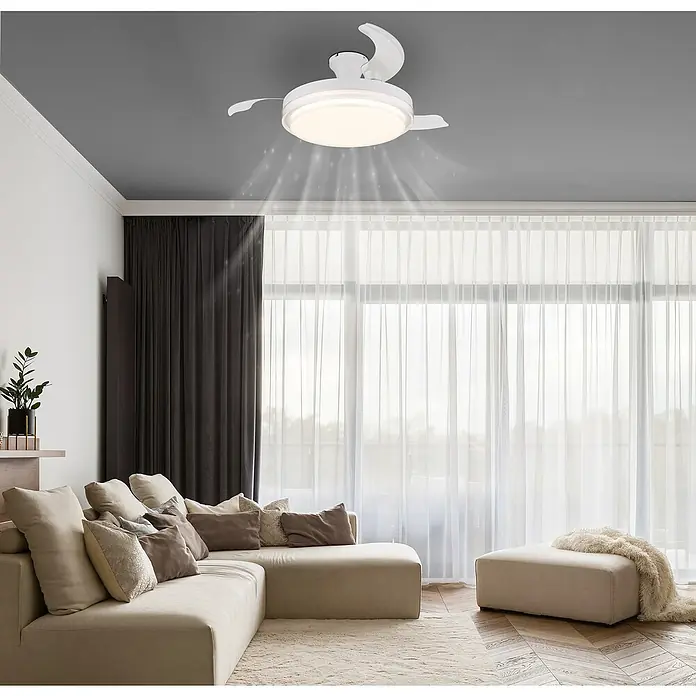 Globo Deckenventilator Beliz - 40 W, Durchmesser: 1.060 mm - Moderne Wohnzimmeransicht mit stilvollem Deckenventilator mit integrierter Beleuchtung. Das elegante Design ergänzt die Einrichtung perfekt.