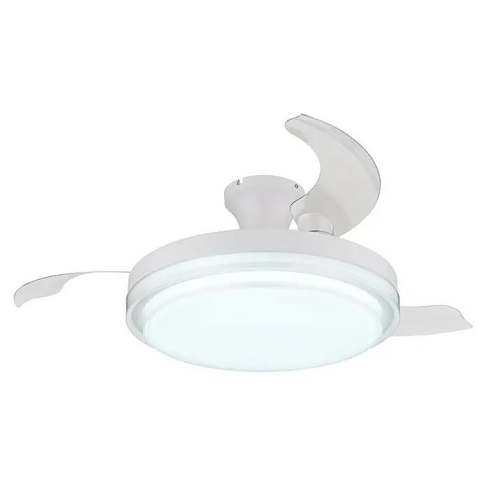 Globo Deckenventilator Beliz - 40 W, Durchmesser: 1.060 mm - Nahaufnahme eines modernen weißen Deckenventilators mit integrierter LED-Beleuchtung, der eine elegante und funktionale Lösung für jeden Raum darstellt.