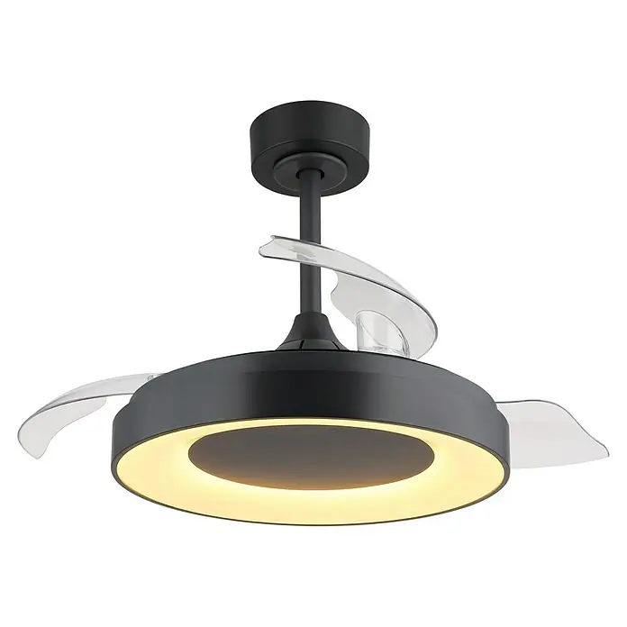 Globo Deckenventilator Elina - 40 W, Durchmesser: 910 mm - Moderne Deckenleuchte mit integriertem Ventilator und LED-Ring. Das dunkle Design und die transparenten Flügel sorgen für einen eleganten Look.