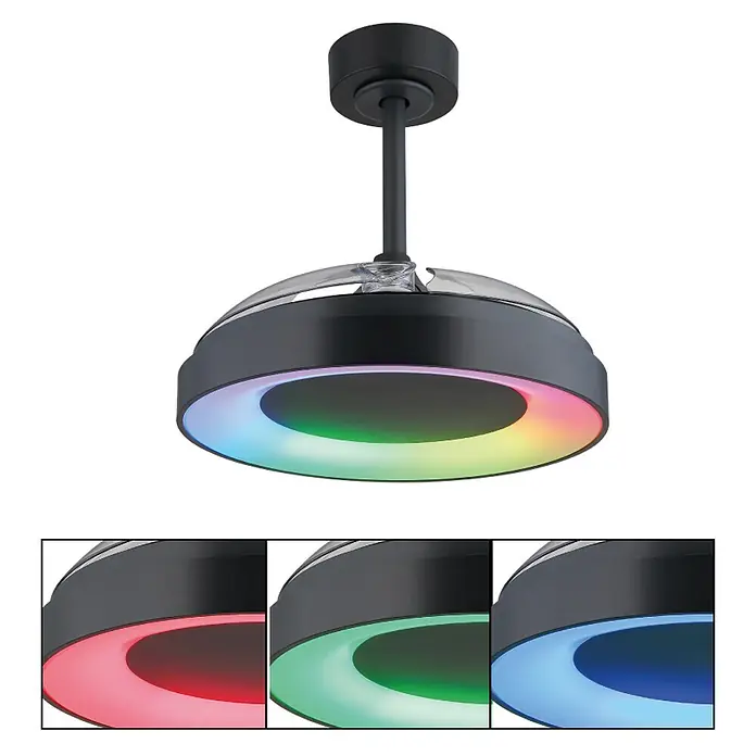 Globo Deckenventilator Elina - 40 W, Durchmesser: 910 mm - Moderne, schwarze Deckenleuchte mit LED-Farblicht. Die Lampe bietet verschiedene Farbmodi für eine stimmungsvolle Beleuchtung.