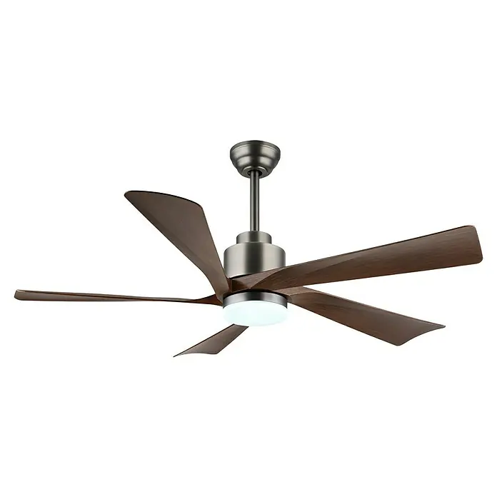 Globo Deckenventilator Modesto - 132 cm, 20 W - Elegante Deckenleuchte mit fünf braunen Holzflügeln und einem modernen, silberfarbenen Gehäuse, die jedem Raum ein stilvolles Ambiente verleiht.