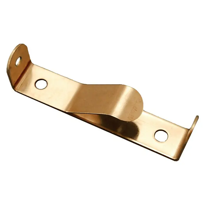 Talamex Verklicker-Halter - Länge: 100 mm, Edelstahl - Kupferfarbene Halterung mit zwei Befestigungslöchern und einer zentralen Klemme zur sicheren Anbringung von Gegenständen.