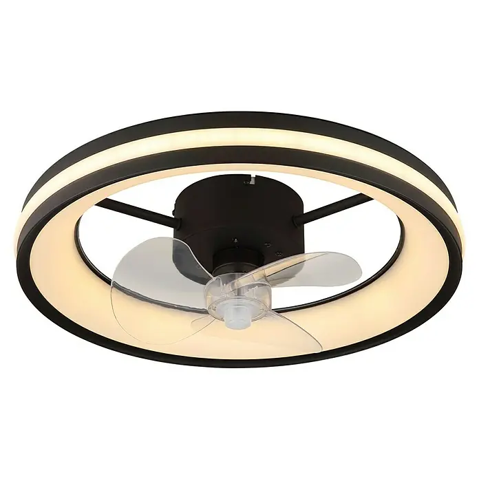 Globo Deckenventilator Gatian - 30 W, Durchmesser: 500 mm, Schwarz - Moderne Deckenleuchte mit integriertem Ventilator. Die Leuchte besticht durch ihr kreisförmiges Design und die klare Optik mit transparenten Rotorblättern.