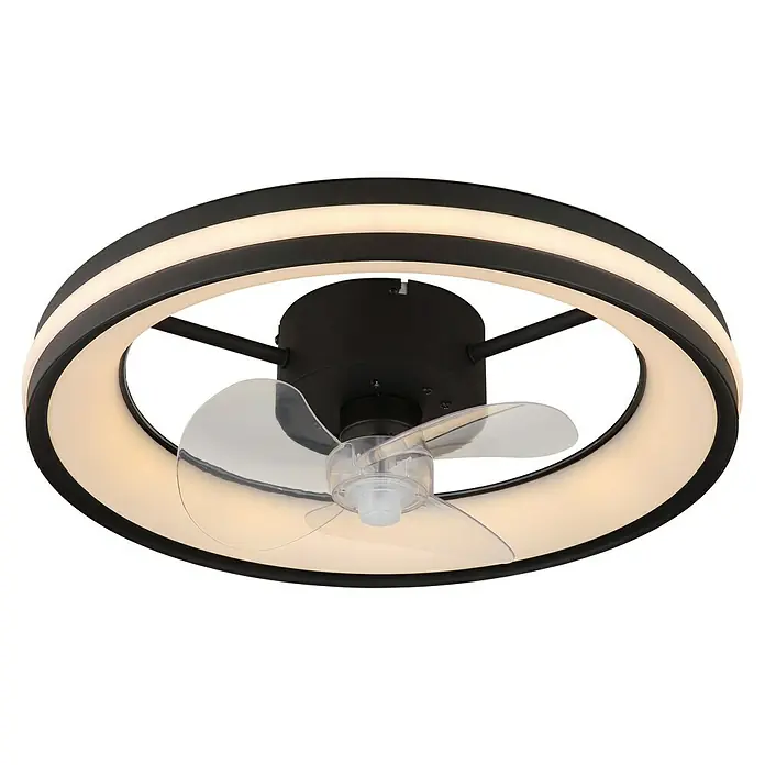 Globo Deckenventilator Gatian - 30 W, Durchmesser: 500 mm, Schwarz - Elegante Deckenleuchte mit Ventilator. Die kreisförmige Lampe sorgt für helles Licht und der Ventilator für angenehme Kühlung.