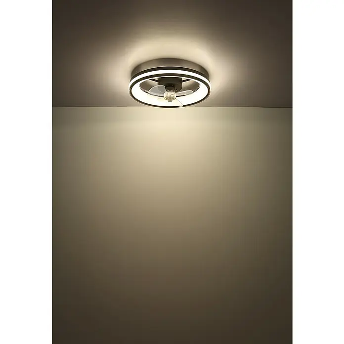 Globo Deckenventilator Gatian - 30 W, Durchmesser: 500 mm, Schwarz - Eine moderne Deckenleuchte mit integriertem Ventilator in Ringform, die ein helles, angenehmes Licht spendet und für frische Luft sorgt.