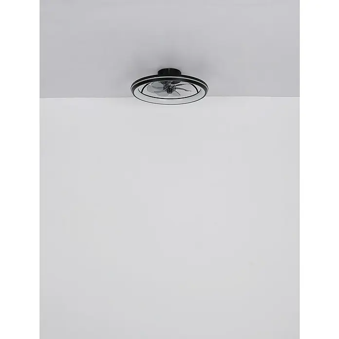 Globo Deckenventilator Celeste - 36 W, Durchmesser: 500 mm - Nahaufnahme einer modernen Deckenleuchte mit Ventilator und ringförmiger LED-Beleuchtung.