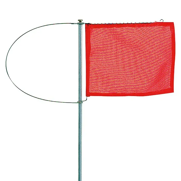 Talamex Verklicker - Länge: 110 mm, Geeignet für: Mast-Topmontage - Rote Sicherheitsflagge auf einem Metallstab mit Drahtrahmen zur Warnung vor Gefahren im Straßenverkehr oder bei Bauarbeiten.