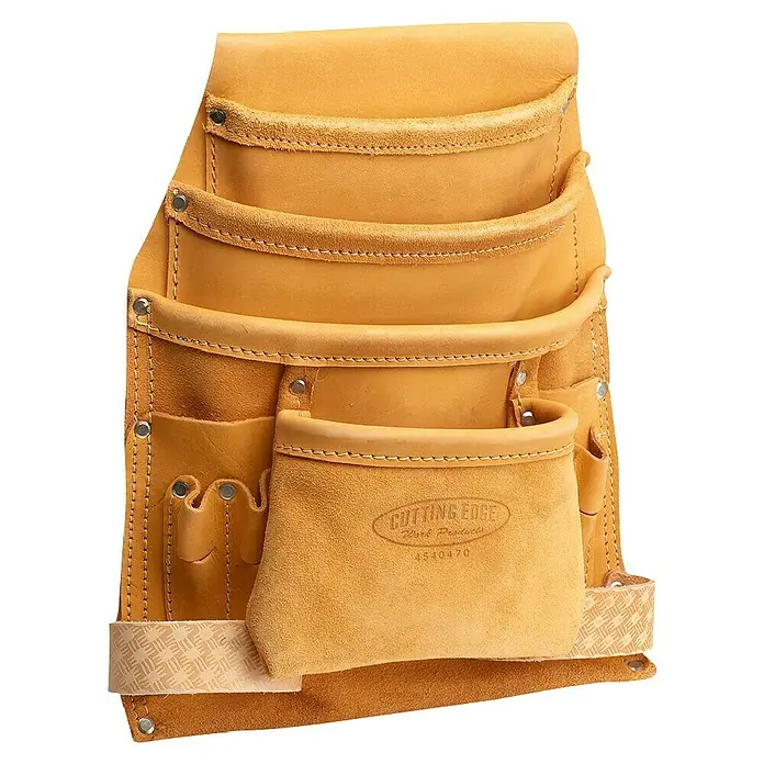 Werkzeug-Gürteltasche - Leder, Leder, Anzahl Taschen: 10 Stk. - Gelbe Werkzeugtasche aus Leder mit mehreren Taschen und Fächern zur Aufbewahrung von Werkzeugen.