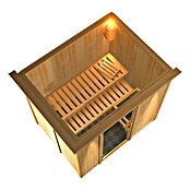 Karibu Systemsauna (Ohne Ofen, Mit Dachkranz und Beleuchtung, 151 x 196 x 198 cm)