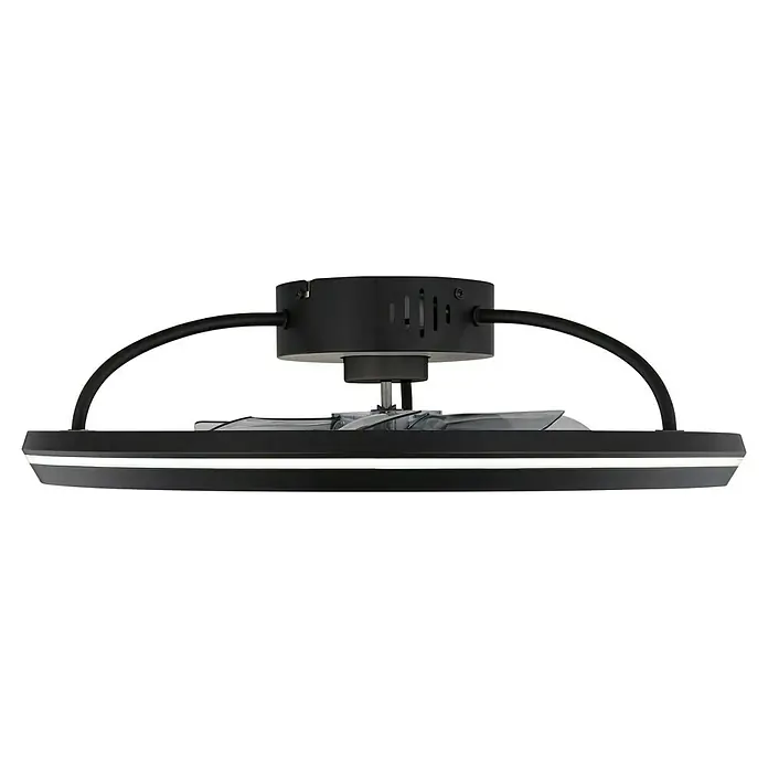 Globo Deckenventilator Celeste - 36 W, Durchmesser: 500 mm - Nahaufnahme einer schwarzen LED-Deckenleuchte mit hellen, modernen Akzenten, die ein minimalistisches Design für Innenräume zeigt.