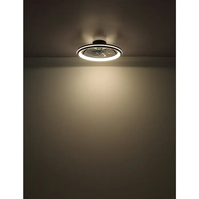 Globo Ventilador de techo Celeste - 36 W, Diámetro: 500 mm, Negro mate - Ventilador de techo con iluminación LED. Un ventilador de techo moderno con LED en forma de anillo que ofrece luz y refrigeración.