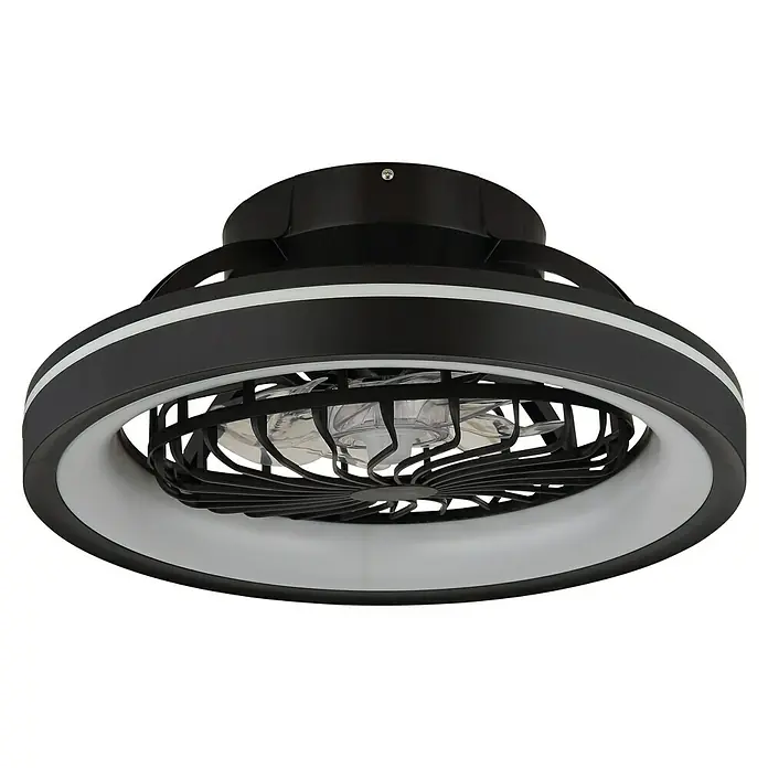 Globo Deckenventilator Deanne - 40 W, Durchmesser: 480 mm - Nahaufnahme eines modernen Deckenventilators mit LED-Beleuchtung. Elegantes Design trifft auf Funktionalität.