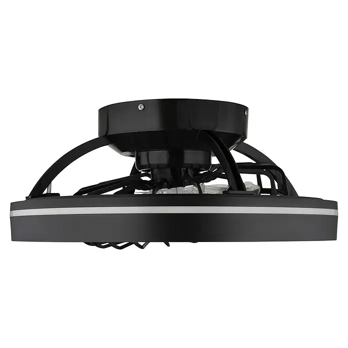 Globo Deckenventilator Deanne - 40 W, Durchmesser: 480 mm - Nahaufnahme eines schwarzen Lautsprechers mit silbernen Akzenten.