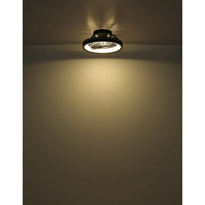 Globo Ventilador de techo Deanne - 40 W, Diámetro: 480 mm, Negro mate - Ventilador de techo con iluminación LED. La luz brilla cálidamente en el techo, creando un ambiente agradable en la habitación.