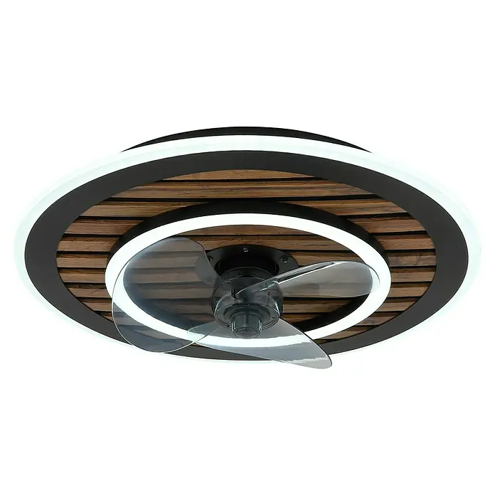 Globo Deckenventilator Trevino - 36 W, Durchmesser: 490 mm - Deckenventilator mit Holzverkleidung, LED-Beleuchtung und transparenten Rotorblättern für eine stilvolle und funktionale Raumausstattung.