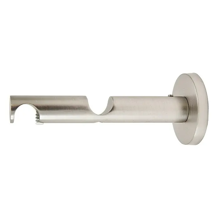 Expo Ambiente Doppelträger Function Track - Edelstahloptik, Geeignet für: Gardinenstangen Ø 16 mm, 13 cm - Nahaufnahme einer Gardinenstangenhalterung in Silber. Perfekt für die sichere und stilvolle Anbringung Ihrer Vorhänge.