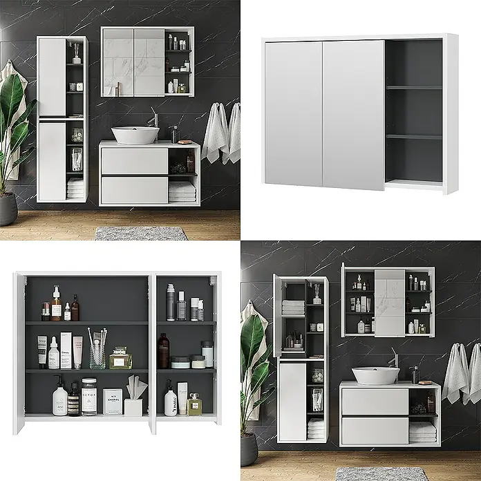 Vicco Spiegelschrank Viola Weiß/Anthrazit - Sonstiges, Weiß/Anthrazit