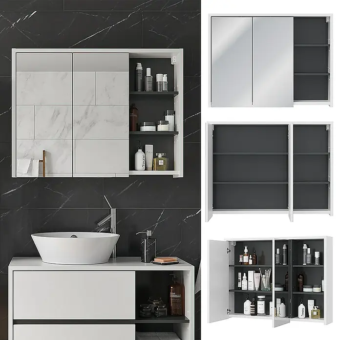 Vicco Spiegelschrank Viola Weiß/Anthrazit - Sonstiges, Weiß/Anthrazit