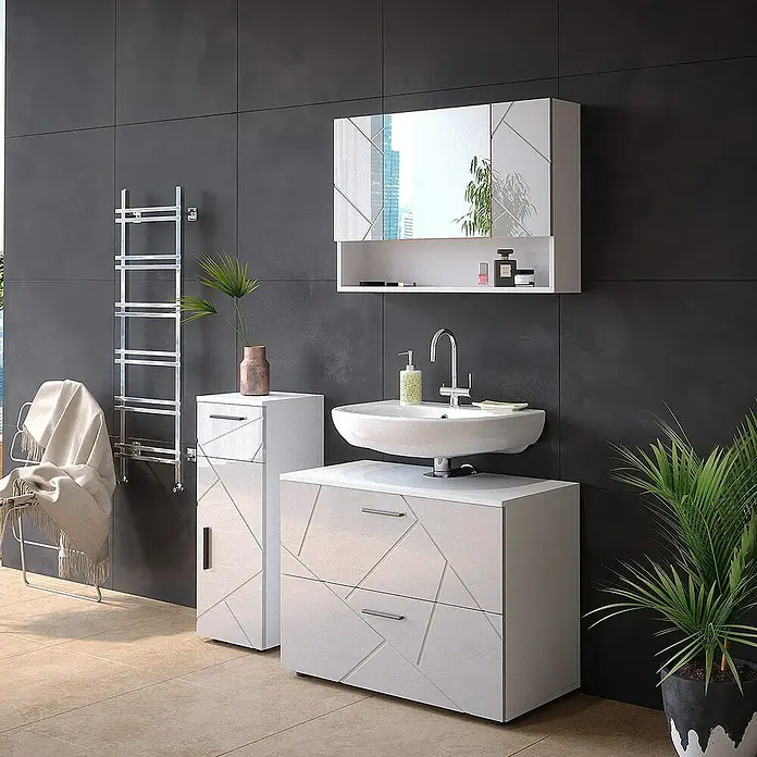 Vicco Spiegelschrank Irma Weiß Hochglanz - B x H: 80,1 x 55 cm, Sonstiges, Weiß Hochglanz