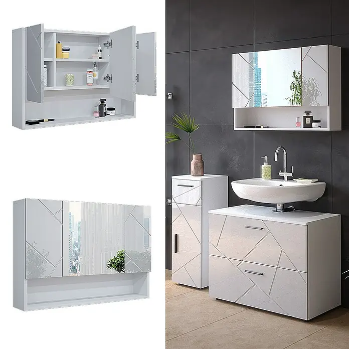 Vicco Spiegelschrank Irma Weiß Hochglanz - B x H: 80,1 x 55 cm, Sonstiges, Weiß Hochglanz