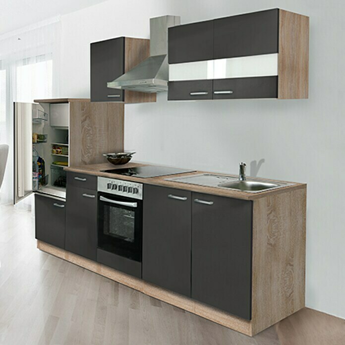 Respekta Composición de cocina (Ancho: 270 cm, Con dispositivos eléctricos, Gris)