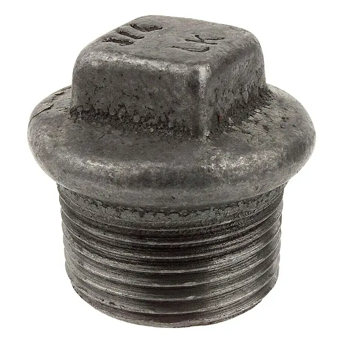 Stopfen - ½″, Verzinkt - Schwarzer Temperguss-Stopfen mit Gewinde, ideal für Rohre und Sanitäranlagen. Robust und langlebig für zuverlässige Abdichtung.
