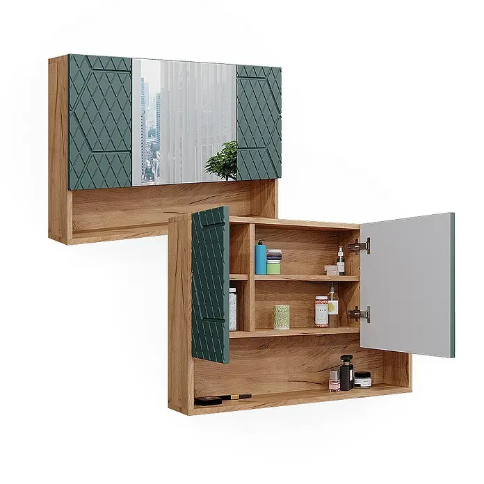 Vicco Spiegelschrank Irma Grün/Goldkraft Eiche - Sonstiges, Grün/Goldkraft Eiche