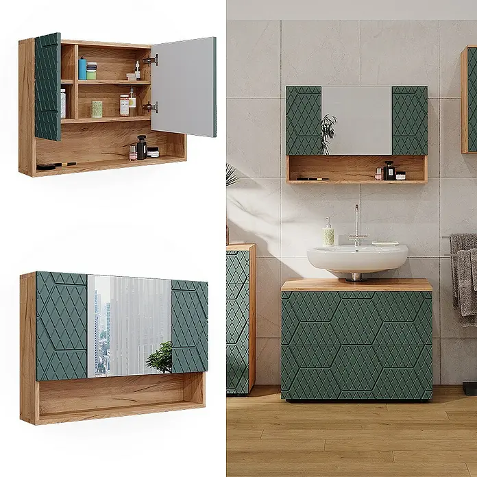 Vicco Spiegelschrank Irma Grün/Goldkraft Eiche - Sonstiges, Grün/Goldkraft Eiche