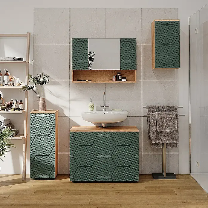 Vicco Spiegelschrank Irma Grün/Goldkraft Eiche - Sonstiges, Grün/Goldkraft Eiche