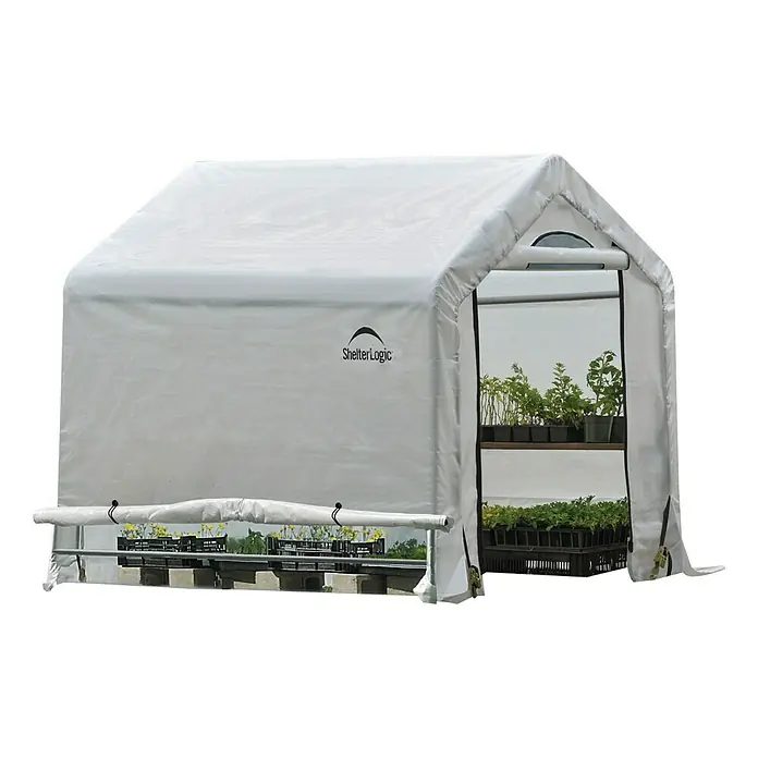 ShelterLogic Gewächshaus - Außenmaß inkl. Dachüberstand (B x T): 180 x 180 cm, Grau, Grundfläche: 3,24 m² - ShelterLogic Gewächshaus mit Pflanzenregalen, ideal für den Anbau von Gemüse und Blumen. Das robuste Gewächshaus schützt Ihre Pflanzen vor Witterungseinflüssen.