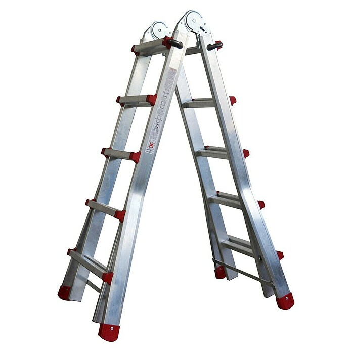 Escalera de tijera Homelux (Altura de trabajo: 6,3 m, Número de peldaños: 20 ud., Carga soportada: 150 kg, Aluminio) | BAUHAUS