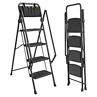 Escalera de tijera (Altura de trabajo: 2,53 m, Número de peldaños: 4 ud., Carga soportada: 150 kg, Metal)