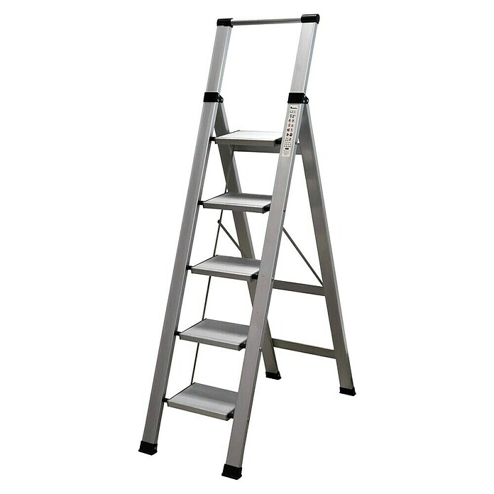 Escalera de tijera Homelux (Altura de trabajo: 3 m, Número de peldaños: 5 ud., Carga soportada: 150 kg, Aluminio) | BAUHAUS